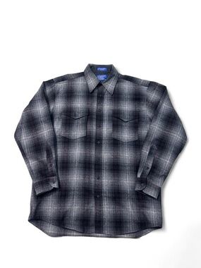 Vintage Pendleton outdoorsman pure virgin wool plaid shirt grey L long men’s USA